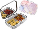 Mignon petite coque à pilules pour Pockets & Purses, Élégante boîte à pilules fait un grand cadeau,2 Compartiment médecine de voyage Organisateur magasins Progestérone, pilules de capsule, Ibuprofène, vitamines-2