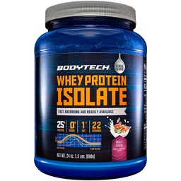 BodyTech Whey Protein Isolate Powder - 25g Protein per Serving with BCAAs - Fast-Absorbing for Muscle Growth & Recovery - Fruity Cereal (1.5 lb, 23 Servings)
