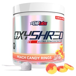 EHP Labs OxyShred Pre Workout Powder - Preworkout Powder with L Glutamine & acétyl L Carnitine, Energy Boost Drink - Peach Candy Rings, 60 portions