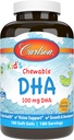 Carlson - Kid's Chewable DHA, 100 mg DHA, Santé du cerveau, Fonction de la vision, Croissance et Développement, Orange, 180 Softgels Chewable