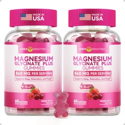 Gommies de magnésium glyciné 600mg, non-OGM, sans gluten, gommes de magnésium pour adultes, sommeil, relaxation et focus, baies mixtes, 120 Nombre