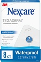 Nexcare Tegaderm Waterproof Transparent Dressing, Dirtproof, Germproof, Provides Protection To Minor Burns, Scrapes, Cuts, Blisters And Abrasions, 2.375 x 2.75 in, 8 Count
