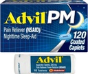 Advil PM analgésique et aide au sommeil de nuit, Ibuprofène pour soulagement de la douleur et diphénhydramine Citrate pour aide au sommeil - 120 Caplets enduits et analgésique et réducteur de fièvre, 10 Comprimés de comptage