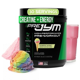 Supplément JYM Science Pre JYM Rainbow Sherbet Pre Workout Poudre pour hommes et femmes, BCAA, Nootropics, Creatine HCI, Citrulline, Beta-Alanine, Betaine, Taurine, Huperzine, 30 portions