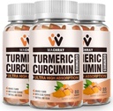 Turmeric Curcumin Gummies with Ginger & Black Pepper Extract - 3 Pack Tumeric Gummy Supplements for Pain Inflammation Joint Weight Health Support - Vegan, Organic, Gelatin-Free - for Adults and Kids