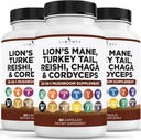 Lions Mane Mushroom Supplement with Turkey Tail Reishi Cordyceps Chaga with Marshmallow Root - 3-Pack
