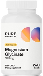 PureFormulas Magnésium Glycinate 100 mg Support quotidien pour le stress, les nerfs, le sommeil, les muscles, le métabolisme Pure Magnésium Glycinate Supplément pour les femmes et les hommes Magnesio Non-GMO 240 Comprimés