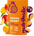 Gommies monohydratées de créatine pour les hommes et les femmes - Facile à digérer, végétalien, sans gluten, sans OGM, 1,5g de créatine par gummy - 45ct (45 Comte, Mango Passionfruit)