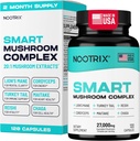 Nootrix Smart Mushrooms Complex Supplement | Supports Memory, Mental Focus, Cognitive Health & Energy | 27,000mg Organic Mushrooms | Lions Mane, Reishi, Cordyceps, Chaga & Turkey Tail | 120 Capsules