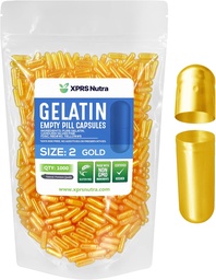 XPRS Nutra Size 2 Empty Capsules - 1000 Count Empty Gelatin Capsules - Pills DIY Capsule Filling - Pure Bovine Pill Gel Caps for Do-It-Yourself Supplements (Gold)