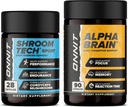 ONNIT Premium Alpha Brain Bundle - Supplément Cerveau Nootropique (90 comte) pour Focus, Concentration et Mémoire + Shroom Tech Sport pour l'exercice, l'énergie et la performance cardiovasculaire (28 comte)
