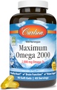 Carlson - Omega maximal 2000, 2000 mg Omega-3s, coeur en santé, fonction cérébrale et soutien de la vision, citron, 90 gels mous