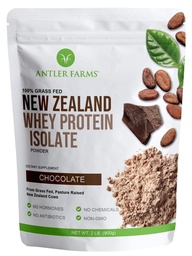 Fermes Antler - 100% herbe Fed Nouvelle-Zélande Isolée de protéines de lactosérum, Chocolat aromatisé, 2 lbs - Pure et propre, 4 ingrédients, Délicieux, froid traité