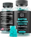 Gommies de biotine avec peptides de kératine et collagène - Supplément avancé pour le traitement de la croissance des cheveux pour les hommes et les femmes Peau et ongles vitamines – Biotine 10000mcg