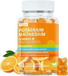 Gommies de magnésium de potassium - Haute absorption Glycinate de magnésium et Citrate de potassium Plus Coenzyme Q10, DHA, D3, Minéraux et calcium pour Zzz, Crampes de jambes et Muscle - 60 Gommies d'orange