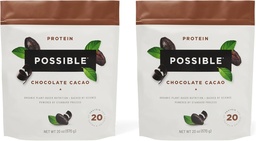 Chocolat en poudre de protéines Cacao - 20g de mélange végétalien de protéines à base végétale - Non-OGM, non laitiers, sans gluten - 3,5g de BCAA - 9 acides aminés essentiels - approvisionnement de 30 jours - 2 sacs, 30 portions