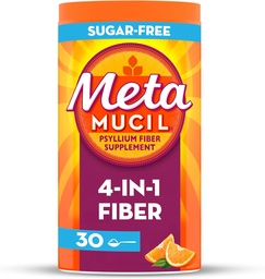 Métamucil 4 en 1 poudre de supplément de fibre quotidienne, poudre de fibre pour la santé et la régularité digestives*, sans sucre, orange, fibre de psyllium d'origine naturelle, 30 cuillères à café
