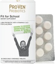 Pro-Ven Fit for School Kids Probiotic Chewable Tablets | 12.5 Billion CFUs with Vitamin C & D for Ages 4-16 | Natural Strawberry Flavor | Vegetarian, Gluten & Lactose Free | 30 Daily Tablets