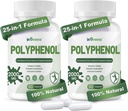 Supplément de polyphénols 25 en 1, 2000MG Antioxydants puissants et polyphénol pour la défense de l'âge, Polyphénol Superfood, Quercetin, Resvératrol, Plant-Based & Energy, Immune Support, 120 Capsules