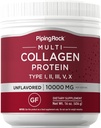 Piping Rock Multi Collagen Protéine Poudre de 16 oz Non aromatisé Type I II III V X. 10000mg Supplément complexe Peptides pour les hommes et les femmes