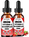 2 Pack de supplément de fer liquide avec vitamine C, A, complexe B, gouttes de fer végétalien Vitamine liquide et suppléments de fer à haute puissance pour les femmes, les hommes et les enfants - soutenir les globules rouges, énergie, anémie et fatigue