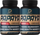 10in1 Enzymes de papaye pure pour la digestion 6550mg 4 mois Soutien Digestion, Immune et santé du corps - mélangé avec la grenade extraite, la pectine de pomme, le gingembre, le curcuma, la menthe poivrée - 2 paquets 60 comtes
