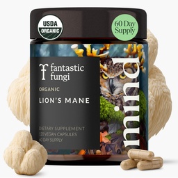 Fantastic Fungi Lions Mane Supplement Capsules - Lions Mane Mushroom Supplement for Focus, Memory & Mood - Adaptogenic Functional Mushroom Extract, USDA Organic, Vegan, 120 Capsules (2-Month Supply)