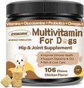Multivitamine de chien avec minéraux pour la santé globale - Vitamines de chien et suppléments avec la glucosamine, probiotiques pour chiots et chiens seniors avec minéraux - Oméga 3 Huile de poisson pour la peau et le manteau - 106 Chews