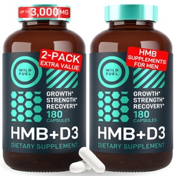 HMB and Vitamin D3 Supplement Capsules - B-Hydroxy B-Methylbutyrate 1,000-3,000 MG HMB Supplements with Vitamin D3 - Muscle Growth, Strength, Performance, Pre-Workout, Muscle Recovery - 360 Caps