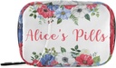 Custom Pill Box 7 Day Pill Case Bag Vintage Watercolor Flowers Personalized Name Travel Pill Organizer Bag with Zipper Portable Weekly Case Compact Size for Vitamin Supplement Holder