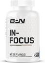 BARE PERFORMANCE NUTRITION BPN in-Focus Cerveau Supplément pour la mémoire et les pilules de caféine Focus, 1g de L Tyrosine par portion + Alpha GPC, 40 portions, sans gluten + végétalien