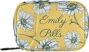 Personnalisé Pill Box 7 Jour Pill Case Bag Daisy Flowers Personnalisé Nom Travel Pill Organizer Bag avec zipper Portable Weekly Case Taille compacte pour le support de supplément de vitamine