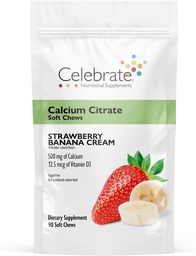 Celebrate Vitamins Bariatric 500mg Calcium Citrate Soft Chews with 500 IU Vitamin D3 – Essential for Gastric Bypass Patients & Bone Health - Sugar & Gluten Free, Strawberry Banana Cream (90 Chews)