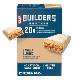 CLIF BUILDERS Protein Bars - Vanilla Almond Flavor - 20g Plant Based Protein - Gluten Free - Non-GMO - Low Glycemic - No Artificial Sweeteners - 2.4 oz. (12 Pack)