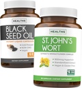 Black Seed Oil & St. John's Wort (1-Meth Supply) Mélange de serène de Black Seed Oil (60 capsules) Nigella Sativa pressée à froid et St. John's Wort (60 capsules) avec Hypericine puissant 900mcg