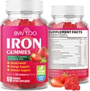 Vegan Iron Gummies for Adults & Kids - with Vitamin C, A, B-Complex, Folate, Zinc, and Biotin - for Blood Building & Energy Support, 60 Gummies