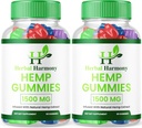 (2 Pack) Gommies de chanvre Harmonie Herbal - Formule officielle - Gommies de chanvre Harmonie Herbal Performance maximale Mélange de chanvre Extra Strength, Great Taste 25mg Par Gummy, 1500mg Par bouteille New 2024 (120 Gommies)