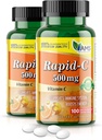 America Medic & Science Rapid-C 500mg supplément de vitamine C (2 pack de 100 comprimés) Booster d'énergie, soutien quotidien du système immunitaire, antioxydant.
