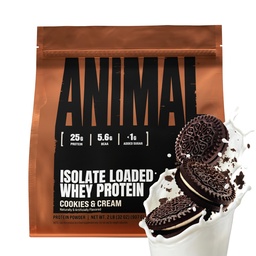 Animal Whey Isolate Protein Powder - Loaded for Pre & Post Workout Muscle Builder and Recovery with Digestive Enzymes for Men & Women - 25g Protein, Great Taste, Low Sugar - Cookies & Cream 2 lbs