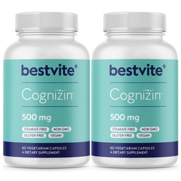 BESTVITE Cognizin Citicoline 500mg (120 Vegetarian Capsules) (60x2) - Clinically Studied Premium Choline Nootropic - No Stearates - Vegan - Gluten Free - Brain Supplements for Memory and Focus