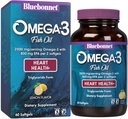 Bluebonnet Nutrition Omega-3 Formule cardiaque Triglycéride naturel capturé sauvage Forme DHA 600 mg EPA 800 mg - Supplément de soutien à la santé cardiaque hautement concentré - Sans gluten - 60 Softgel