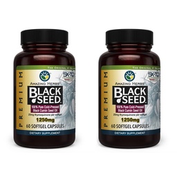 Amazing Herbs Premium Black Seed Oil Capsules - High Potency, Cold Pressed Nigella Sativa Aids in Digestive Health, Immune Support & Brain Function - 60 Count, 1250mg (Pack of 2)