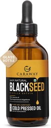 CARAWAY Organic Black Seed Oil - Cold Pressed Nigella Sativa Oil - Pure and Unrefined - Rich in Thymoquinone for Immune Support, Hair and Skin Care | Glass Bottle