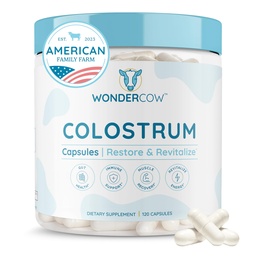 WONDERCOW Colostrum Capsules Supplement for Gut Health, Immune Support & Wellness | Natural IgG Pure Whole Bovine Colostrum Superfood, Unflavored, 30 Servings