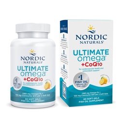 Nordic Naturals Ultimate Omega + CoQ10 Supplement | 1280 Mg Omega 3 Fish Oil & Ubiquinol CoQ10 100Mg | Coenzyme Q10 For Cardiovascular Health & Antioxidant Support | Lemon Fish Oil Flavour 60 Softgel