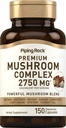 Piping Rock Mushroom Complex Capsules | 2750 mg | 150 Pills | 8 Mushroom Extract Blend | Herbal Supplement | Non-GMO, Gluten-Free, Vegetarian