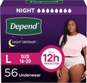Depend Night Defense Adult Diapers, Incontinence & Postpartum Bladder Leak Underwear for Women, Disposable, Overnight, Large, Blush, 56 Count (4 Packs of 14), Packaging May Vary