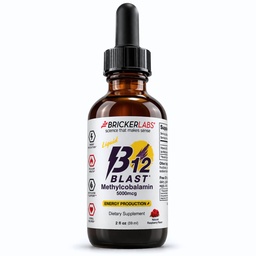 Bricker Labs B12 Blast Methylcobalamin 5000mcg, Great Tasting Sublingual Liquid Energy Vitamins -Vegan B12 Vitamins, Sustained Energy and Cellular Health Supplement - 59-Day Servings