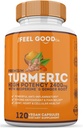The Feel Good Turmeric Circumin 2400mg 95% Curcuminoids with BioPerine | Turmeric Supplement for Brain & Joint Support | 120 Vegan Capsules
