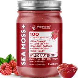 WELLNESS LABSRX Irish Sea Moss Gel Raw - Wildcrafted Superfood Seamoss Gel - Raspberry Flavor, Vitamin and Mineral-Rich from Pristine Caribbean Waters, Immune and Digestive Health Support - 10 oz.